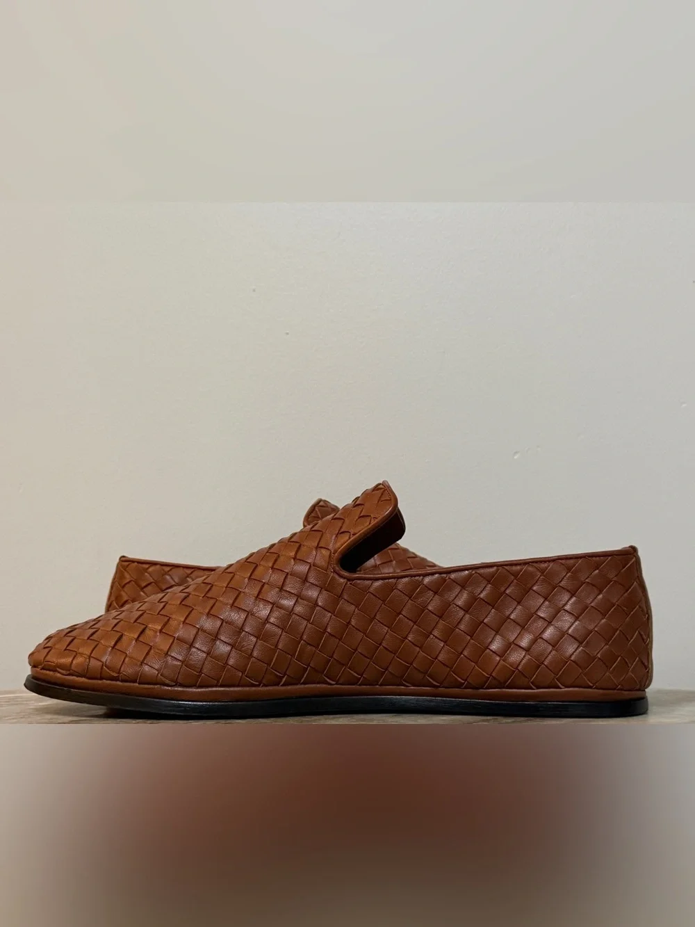 Bottega Veneta Sunday Slipper Caramel Brown Intrecciato Leather 45/ 12 Woven Tan